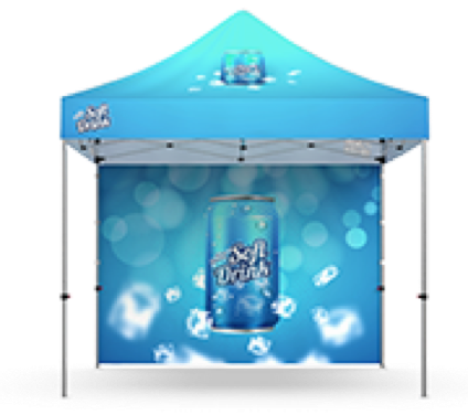 A logo tent with a powerful mural graphic back anf logo imprinted top